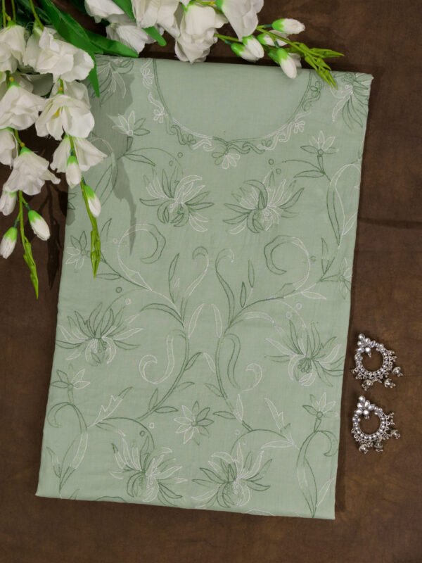 Adrika’s  Asparagus color Pure Cotton Unstitched Shadow Work Kurti