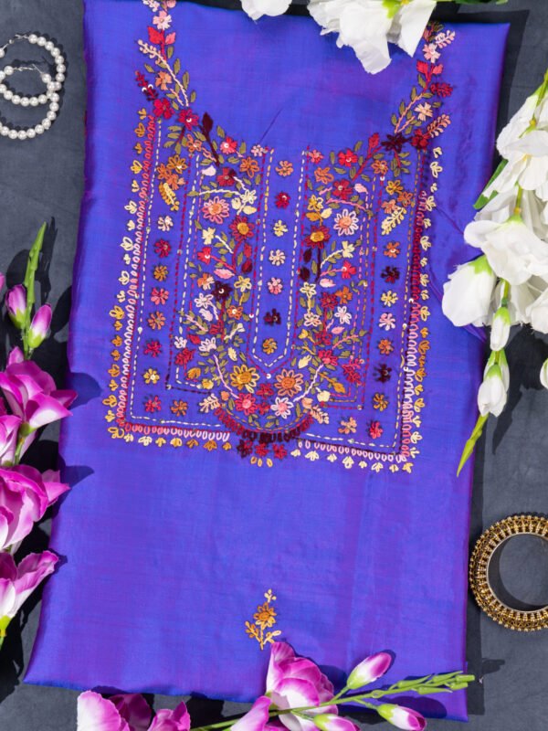 Adrika’S Purple Hand Embroidered Bishnupuri Silk Unstitched Kurti