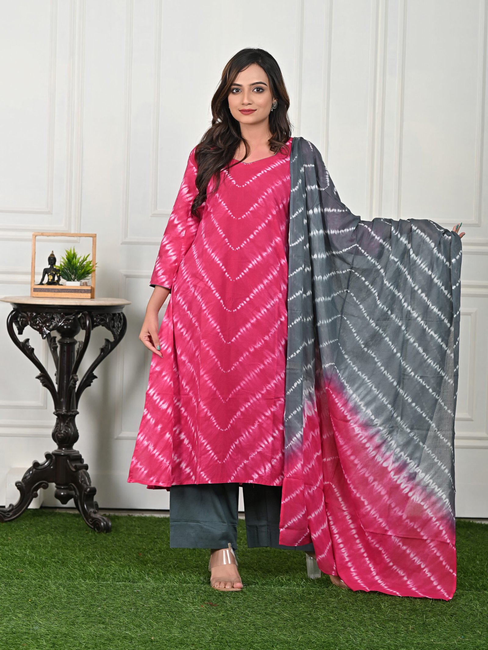 Adrika’s Pink & Grey Pure Shibori Kurti Set