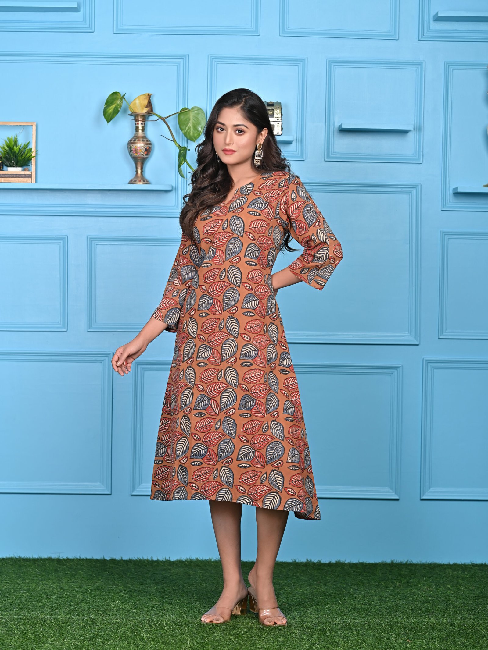 Adrika’s Brown Cotton Handblock Dress