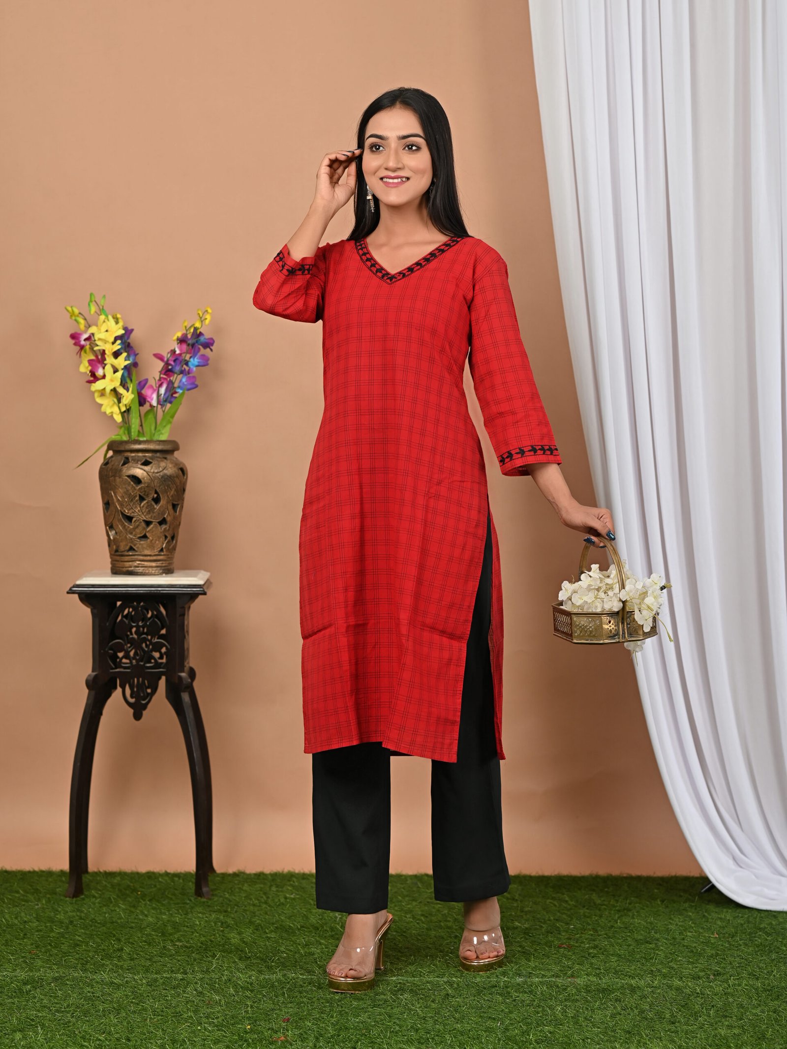 Adrika’S Red Pure Cotton Hand Embroidered Kurti