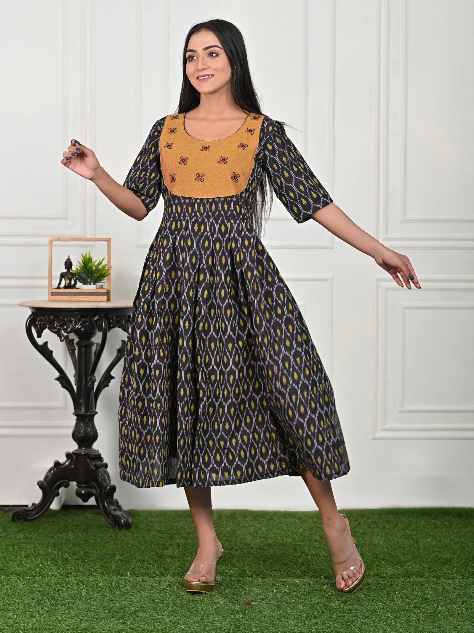 Adrika’s Black Ikkat Pure Cotton Dress