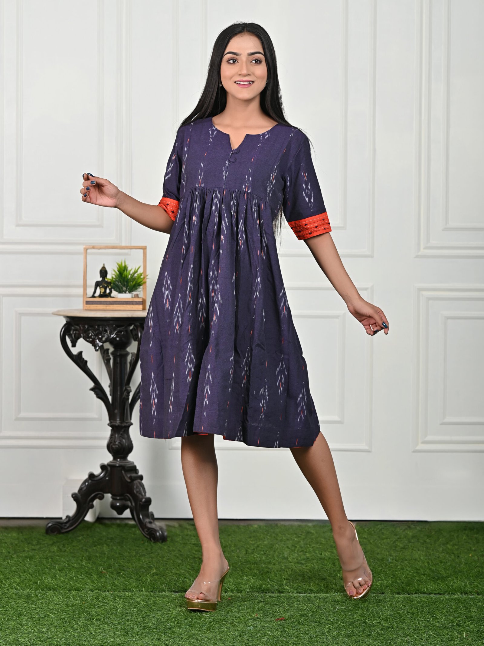 Adrika’s Navy Blue Ikkat Pure Cotton Dress