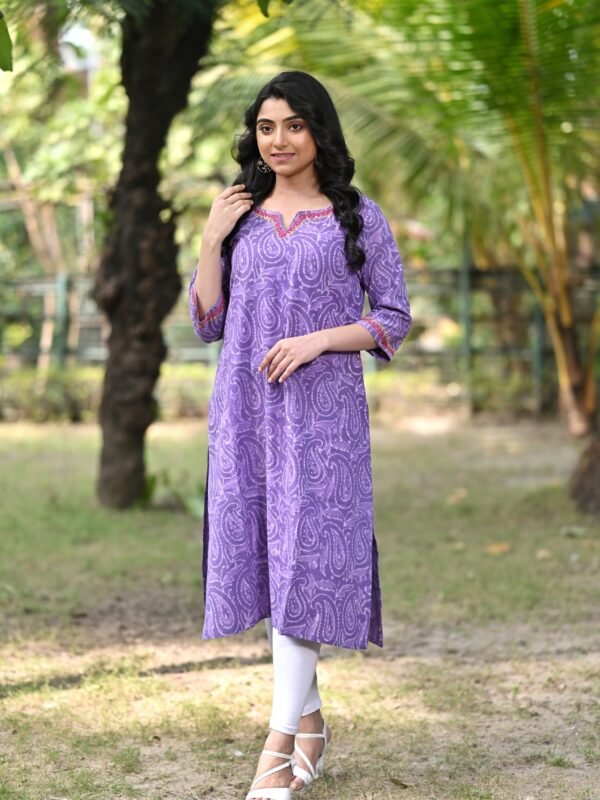 Adrika’s Purple Pure Dabu Cotton Kurti