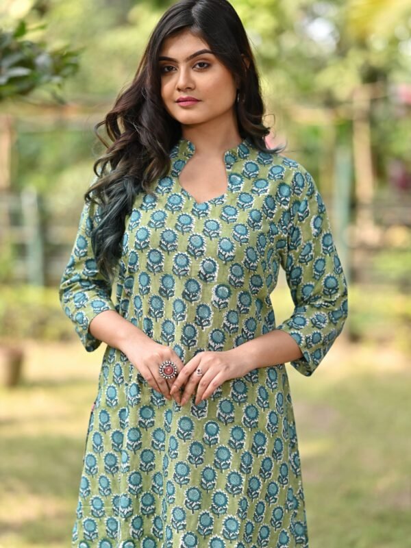 Adrika’s Green Pure Hand Block Cotton Kurti