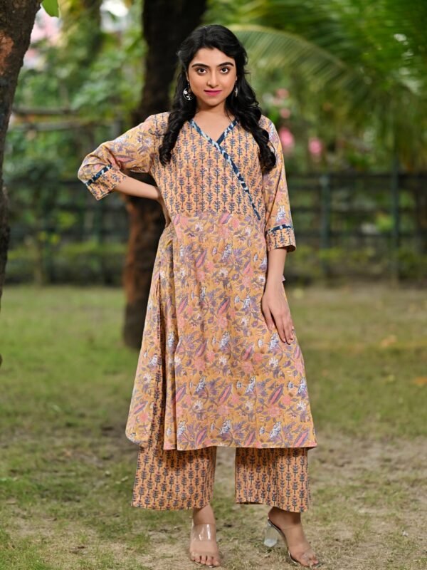 Adrika’s Mustard Yellow Pure Cotton Hand Block 2 Pc Kurti Set