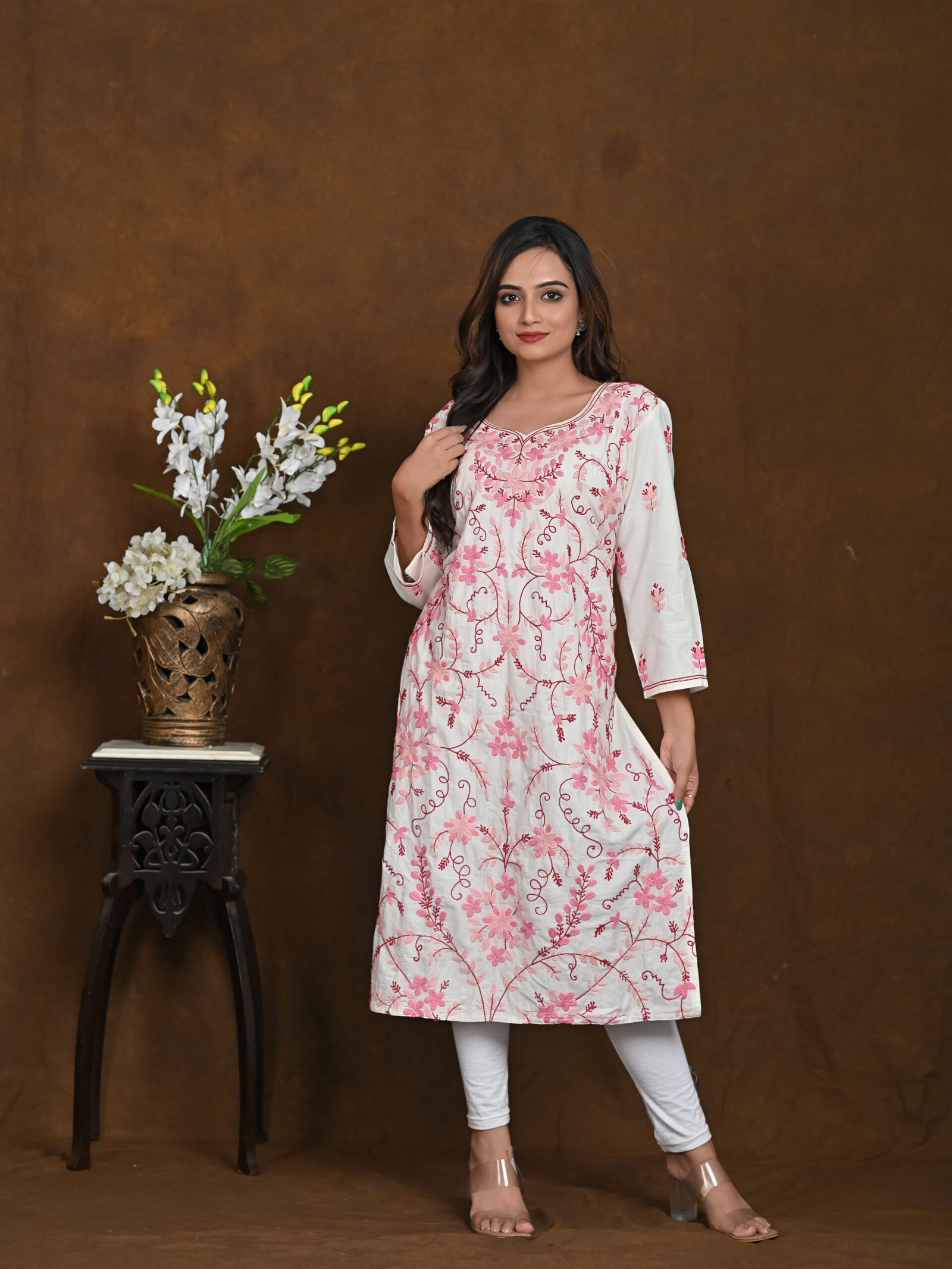Adrika’s Off White Handloom Cotton With Embroidered Kurti