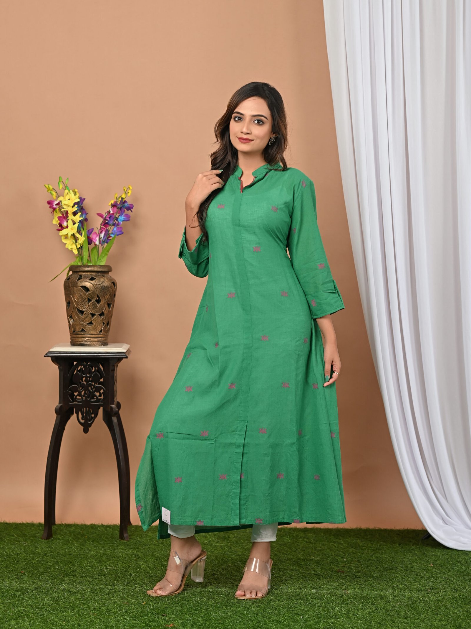 Adrika’s Green Handloom Cotton Jamdani Kurti