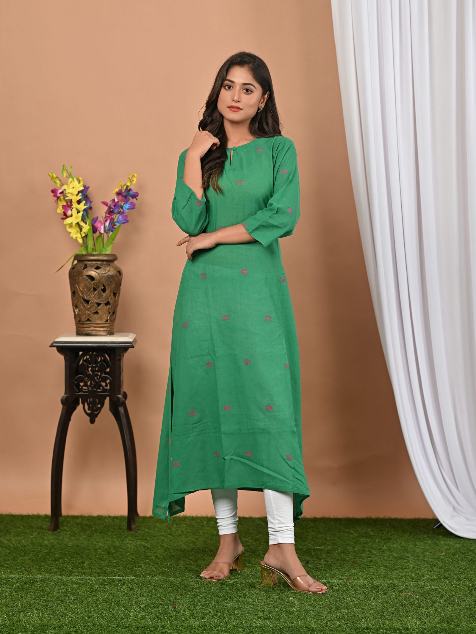 Adrika’s Green Handloom Cotton Jamdani Kurti
