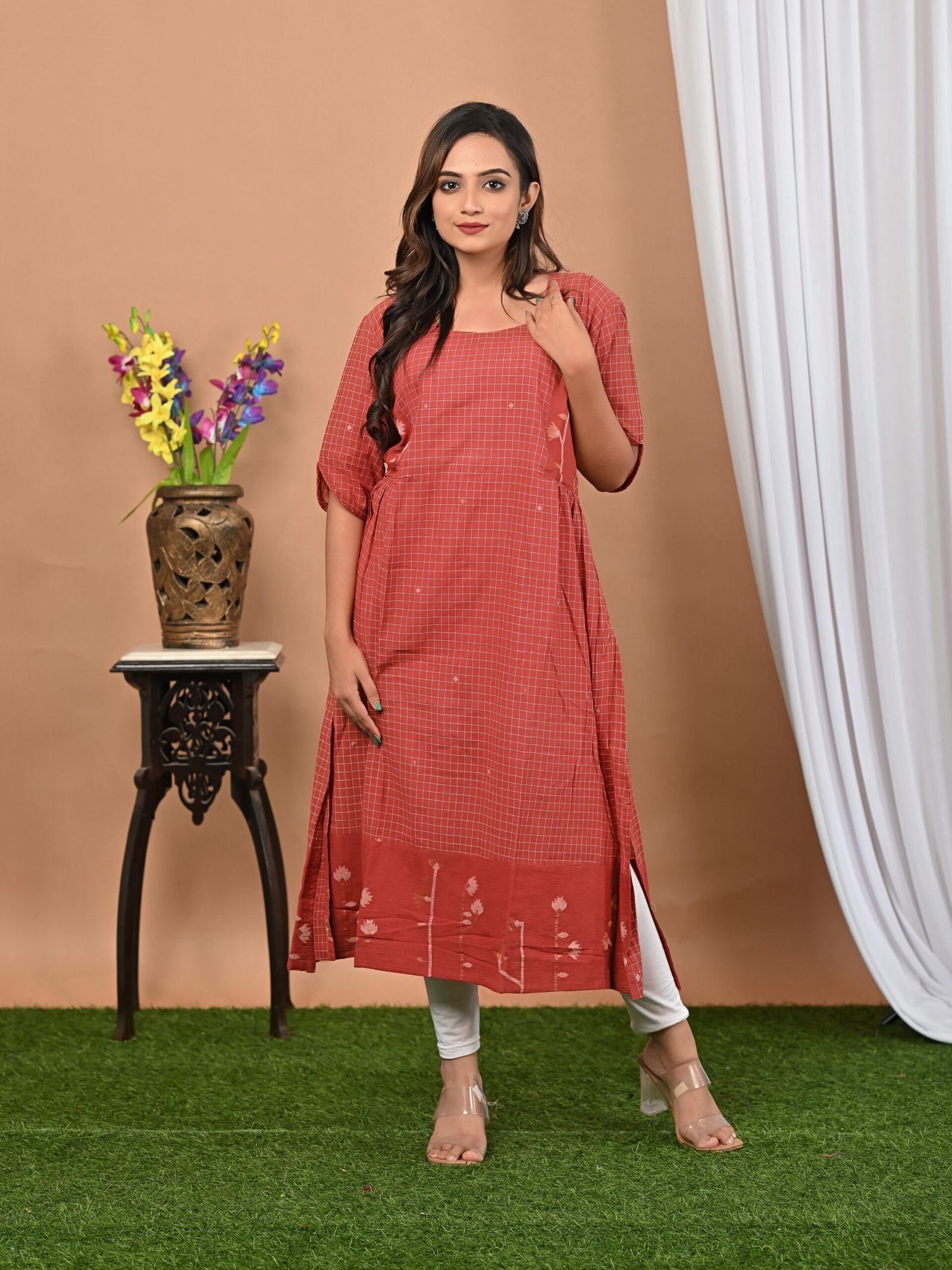 Adrika’s Rosewood Handloom Cotton Jamdani Kurti