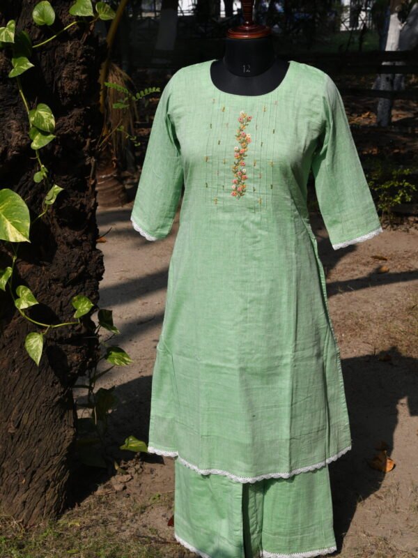 Adrika’s Pastel Green Handloom Cotton 2pc Kurti Set