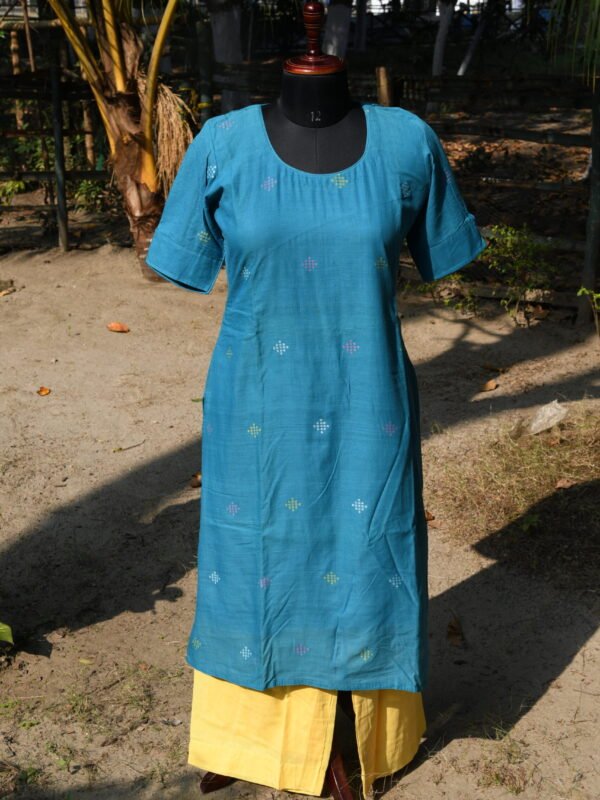 Adrika’s Light Blue Handloom Cotton Jamdani Kurti Set