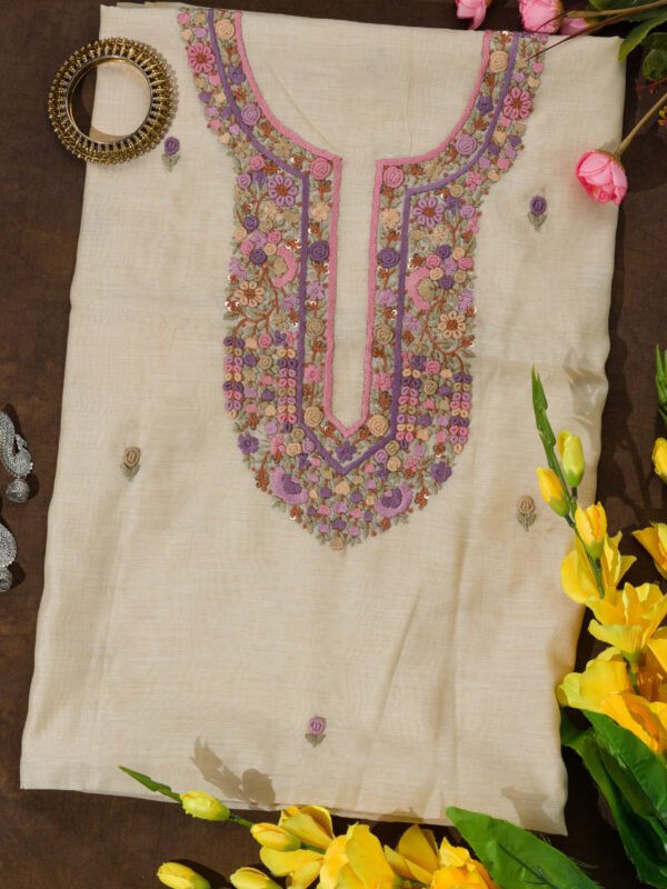 Adrika Hand Embroidered Chanderi Cotton Unstitched Kurta
