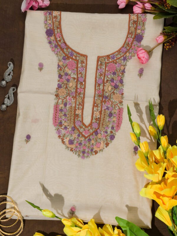 Adrika Hand Embroidered Chanderi Cotton Unstitched Kurta