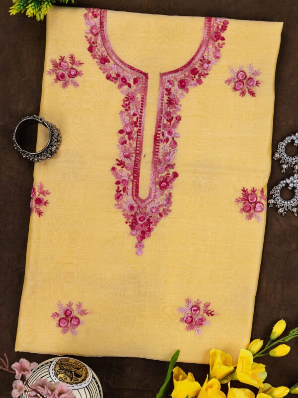 Adrika Hand Embroidered Chanderi Cotton Unstitched Kurta