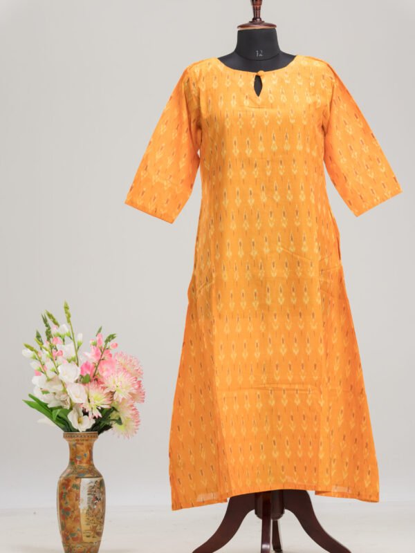 Adrika’s Yellow Ikkat Pure Cotton Long Dress