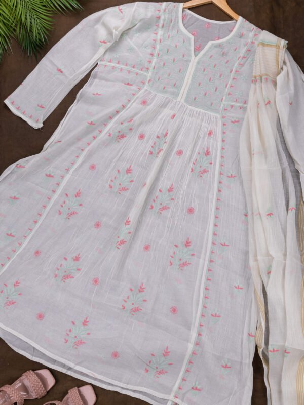 Adrika’s Lucknow Chikankari Off White Chanderi Cotton Semi-stitched 2-Piece Kurti Set