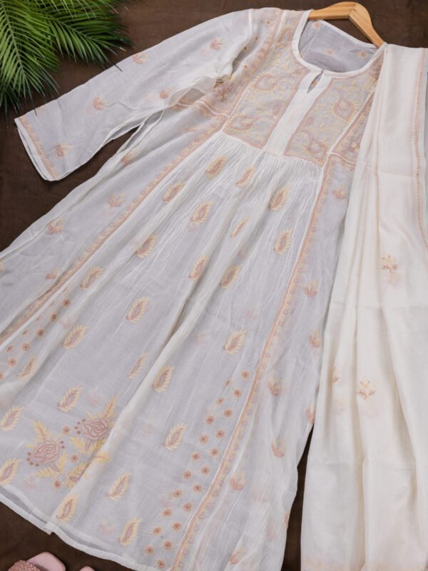 Adrika’s Lucknow Chikankari Off White Chanderi Cotton Semi-stitched 2-Piece Kurti Set