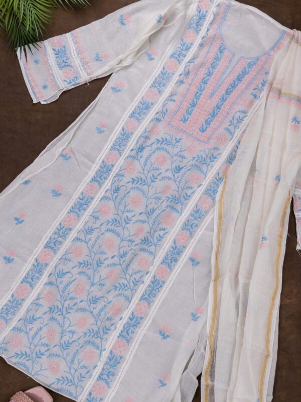 Adrika’s Lucknow Chikankari Off White Chanderi Cotton Semi-stitched 2-Piece Kurti Set