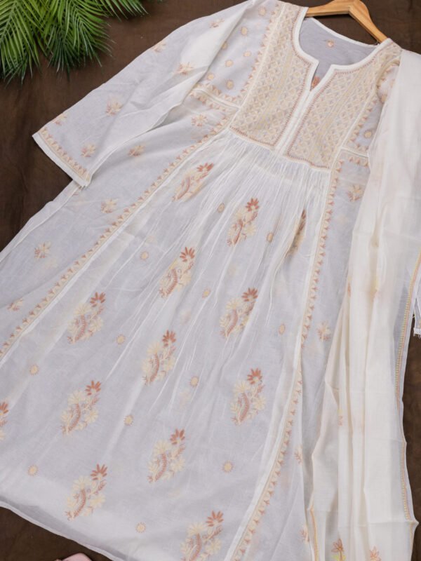 Adrika’s Lucknow Chikankari Off White Chanderi Cotton Semi-stitched 2-Piece Kurti Set
