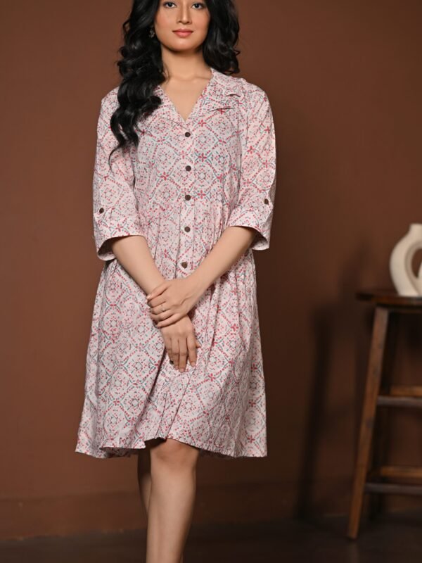 Adrika’s White Pure Cotton Hand-block Dress